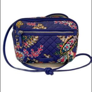 Vera Bradley Crossbody Bag Blue Floral Purse Outside Pocket 3 Credit Card Slots